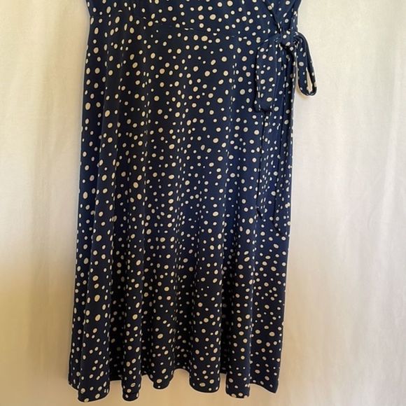 Kaileigh Blue Polka Dot Print Short Sleeves Wrap V Neck Dress Size Small - Picture 3 of 5